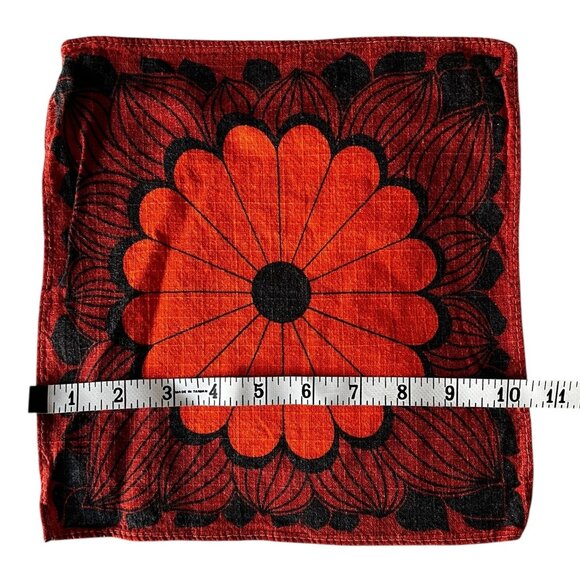 Orange & Black Floral MCM Placemat & Napkin Set Linen Cotton Boho 1970s READ - Picture 8 of 13